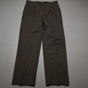 Vtg Y2K 2000s 32x32 Brown Fleck Wool Tweed Pleated Full Cut Dress Mens Pants